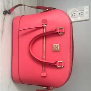 Dooney & Bourke Pink Satchel with Gold Hardware and Structured Design